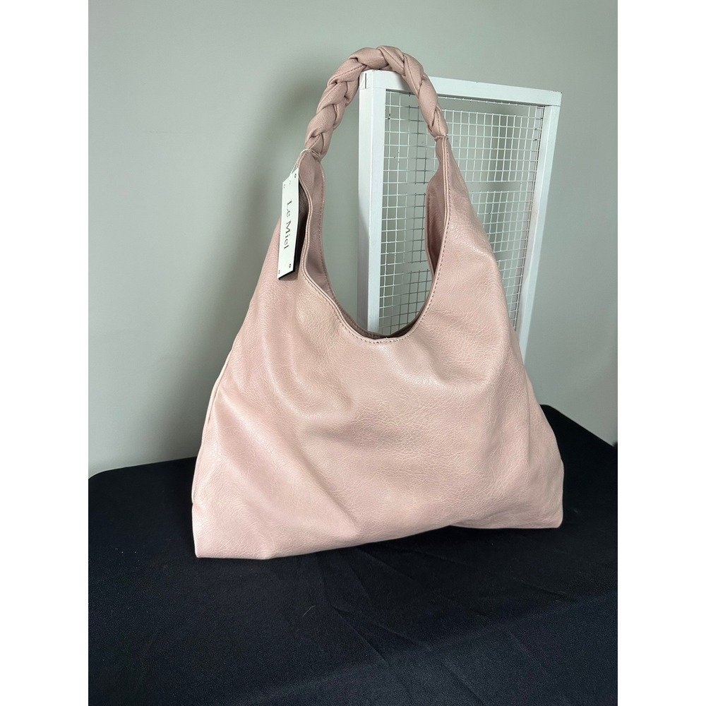 Le Miel Blush Pink Vegan Leather Hobo Bag Braided Handle NWT